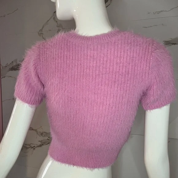 NWT Zara Pink Fuzzy Embellished Crop Top With Scattered Jewels - Picture 4 of 6